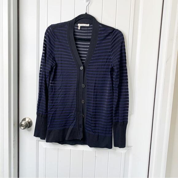 Derek Lam 10 Crosby blue striped mesh button front sweater cardigan size small - Picture 1 of 5